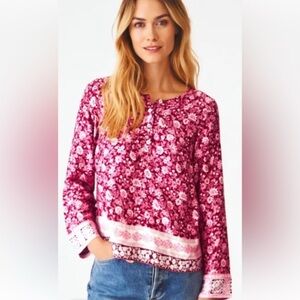 Roller Rabbit Pink Floral Long‎ Sleeve Tunic Blouse Top Size Medium
